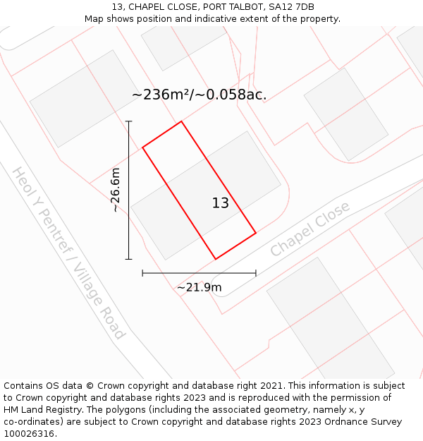 13, CHAPEL CLOSE, PORT TALBOT, SA12 7DB: Plot and title map