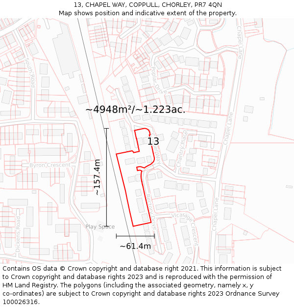 13, CHAPEL WAY, COPPULL, CHORLEY, PR7 4QN: Plot and title map