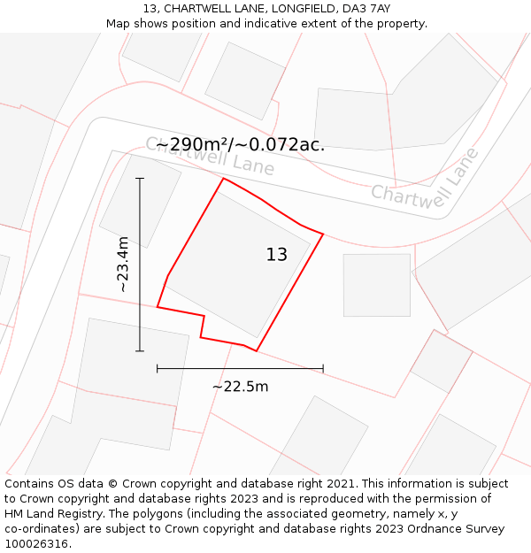 13, CHARTWELL LANE, LONGFIELD, DA3 7AY: Plot and title map