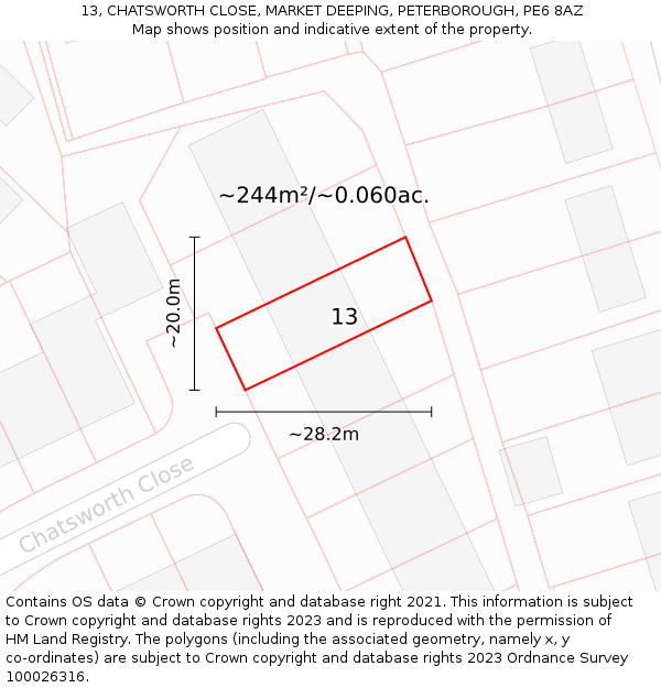 13, CHATSWORTH CLOSE, MARKET DEEPING, PETERBOROUGH, PE6 8AZ: Plot and title map