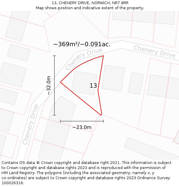 13, CHENERY DRIVE, NORWICH, NR7 8RR: Plot and title map
