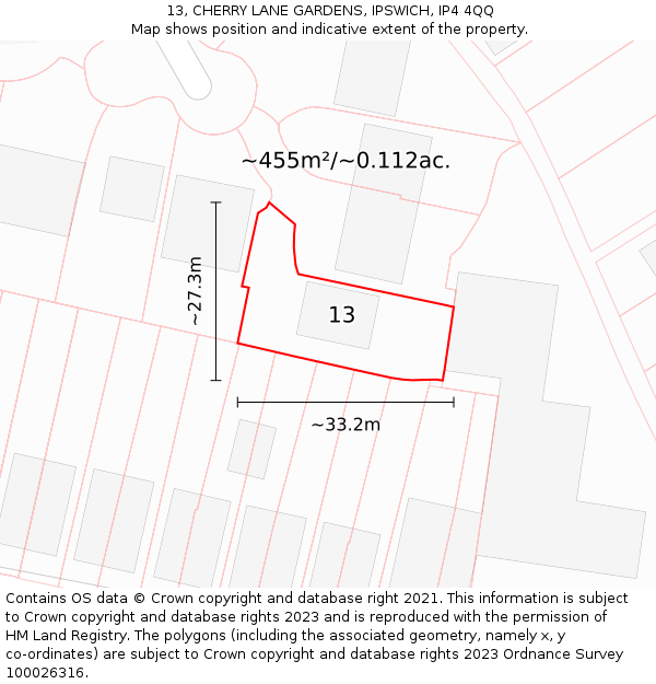 13, CHERRY LANE GARDENS, IPSWICH, IP4 4QQ: Plot and title map