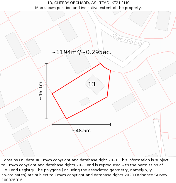 13, CHERRY ORCHARD, ASHTEAD, KT21 1HS: Plot and title map