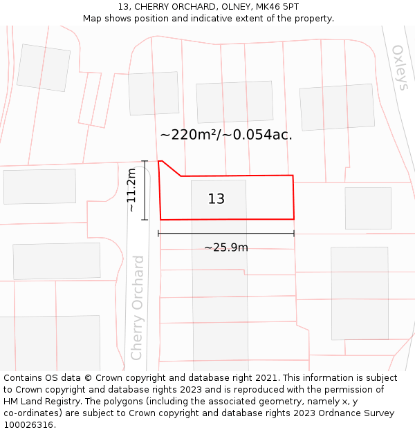 13, CHERRY ORCHARD, OLNEY, MK46 5PT: Plot and title map