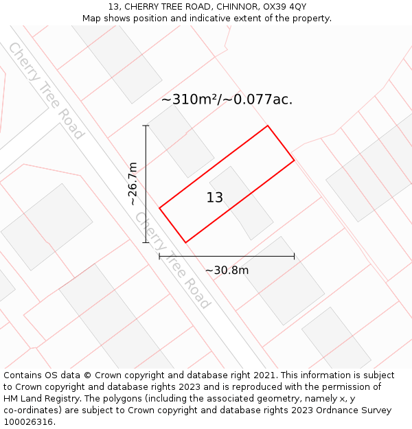 13, CHERRY TREE ROAD, CHINNOR, OX39 4QY: Plot and title map