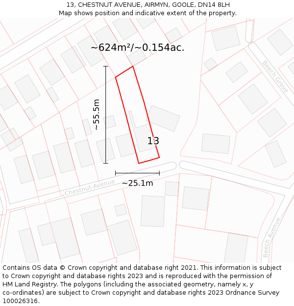 13, CHESTNUT AVENUE, AIRMYN, GOOLE, DN14 8LH: Plot and title map