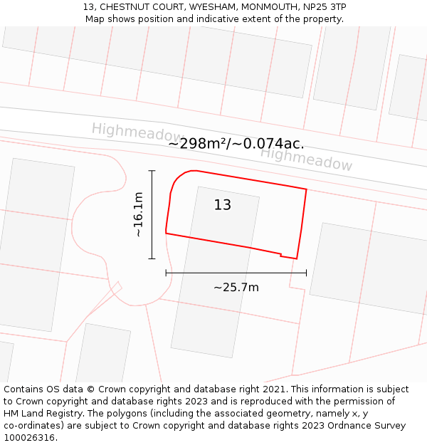 13, CHESTNUT COURT, WYESHAM, MONMOUTH, NP25 3TP: Plot and title map