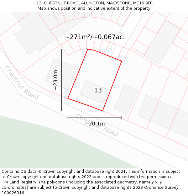 13, CHESTNUT ROAD, ALLINGTON, MAIDSTONE, ME16 9FR: Plot and title map
