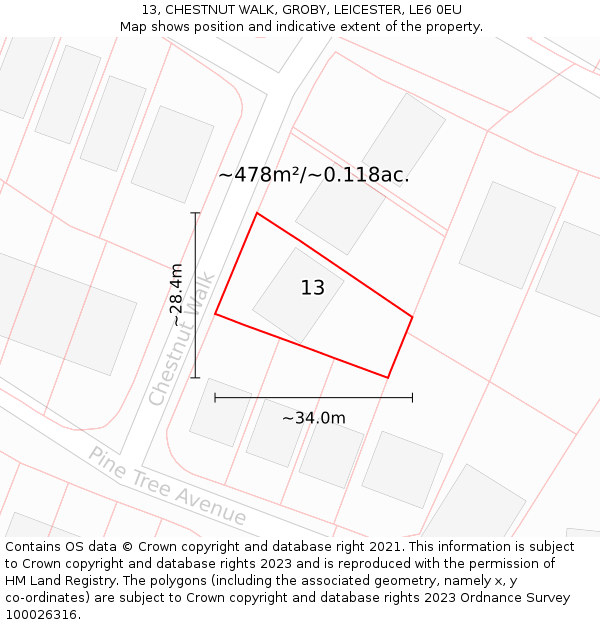 13, CHESTNUT WALK, GROBY, LEICESTER, LE6 0EU: Plot and title map