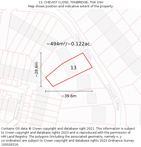 13, CHEVIOT CLOSE, TONBRIDGE, TN9 1NH: Plot and title map