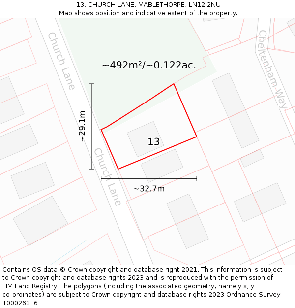13, CHURCH LANE, MABLETHORPE, LN12 2NU: Plot and title map