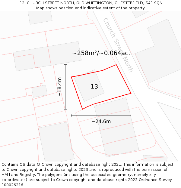 13, CHURCH STREET NORTH, OLD WHITTINGTON, CHESTERFIELD, S41 9QN: Plot and title map