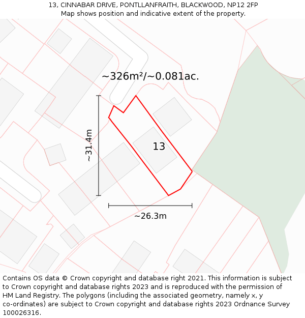 13, CINNABAR DRIVE, PONTLLANFRAITH, BLACKWOOD, NP12 2FP: Plot and title map