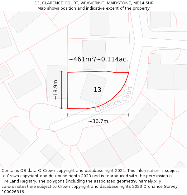 13, CLARENCE COURT, WEAVERING, MAIDSTONE, ME14 5UP: Plot and title map