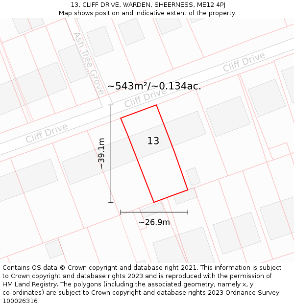 13, CLIFF DRIVE, WARDEN, SHEERNESS, ME12 4PJ: Plot and title map