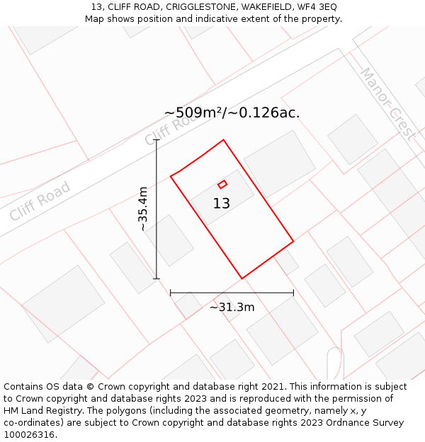 13, CLIFF ROAD, CRIGGLESTONE, WAKEFIELD, WF4 3EQ: Plot and title map