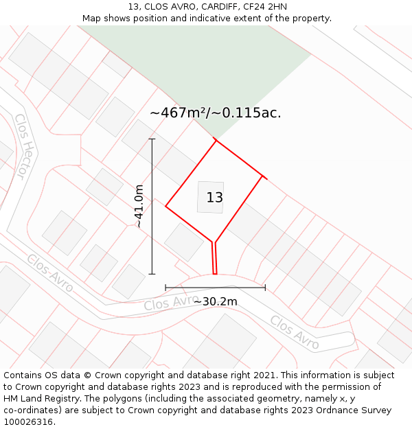 13, CLOS AVRO, CARDIFF, CF24 2HN: Plot and title map
