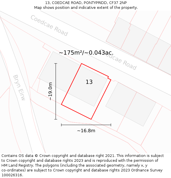 13, COEDCAE ROAD, PONTYPRIDD, CF37 2NP: Plot and title map