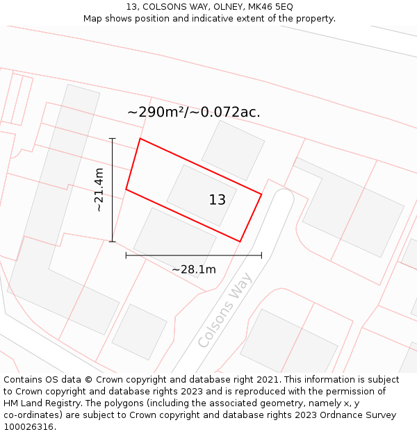 13, COLSONS WAY, OLNEY, MK46 5EQ: Plot and title map