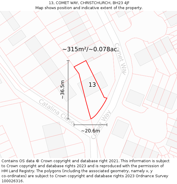 13, COMET WAY, CHRISTCHURCH, BH23 4JF: Plot and title map