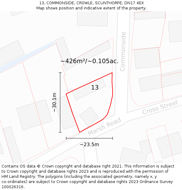 13, COMMONSIDE, CROWLE, SCUNTHORPE, DN17 4EX: Plot and title map