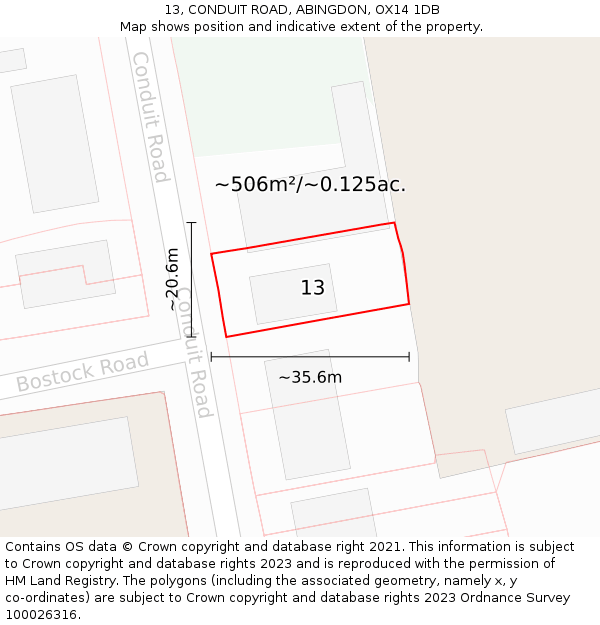 13, CONDUIT ROAD, ABINGDON, OX14 1DB: Plot and title map