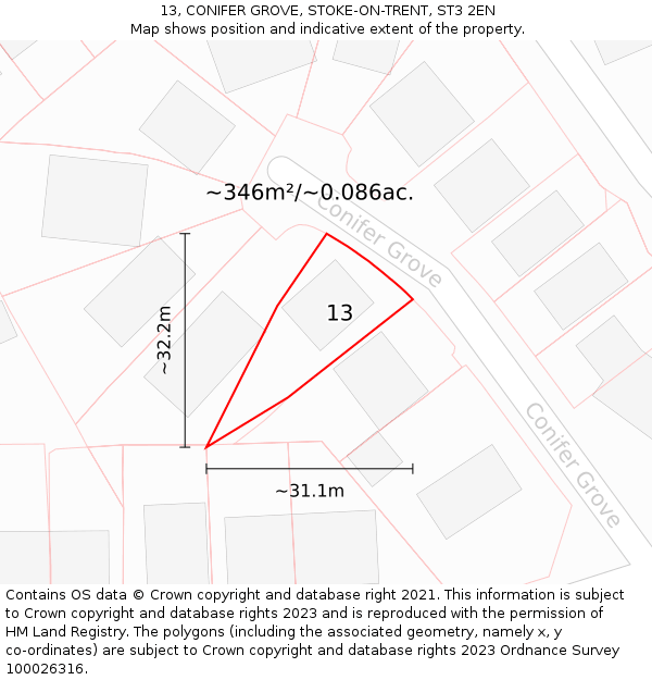 13, CONIFER GROVE, STOKE-ON-TRENT, ST3 2EN: Plot and title map