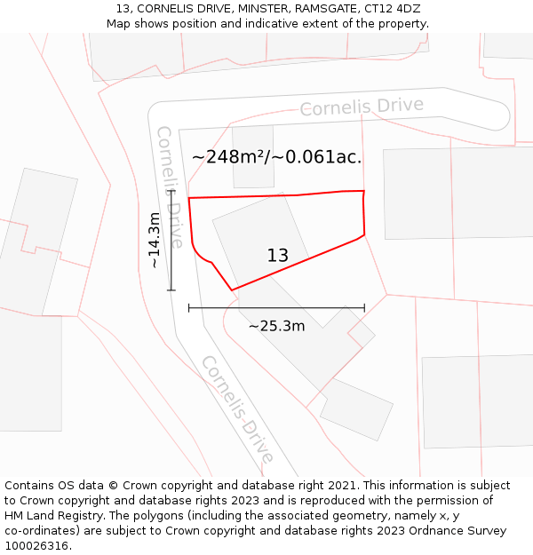 13, CORNELIS DRIVE, MINSTER, RAMSGATE, CT12 4DZ: Plot and title map