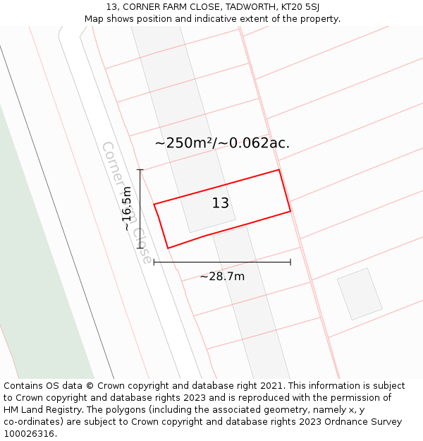 13, CORNER FARM CLOSE, TADWORTH, KT20 5SJ: Plot and title map