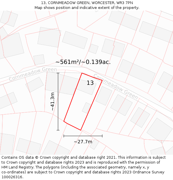 13, CORNMEADOW GREEN, WORCESTER, WR3 7PN: Plot and title map