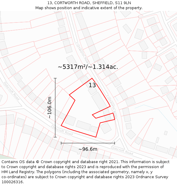 13, CORTWORTH ROAD, SHEFFIELD, S11 9LN: Plot and title map