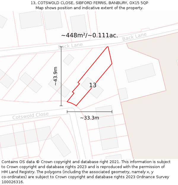 13, COTSWOLD CLOSE, SIBFORD FERRIS, BANBURY, OX15 5QP: Plot and title map