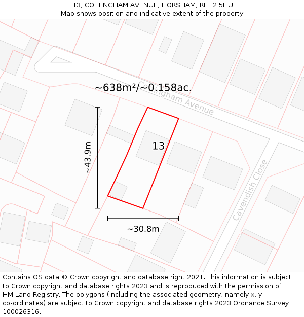 13, COTTINGHAM AVENUE, HORSHAM, RH12 5HU: Plot and title map