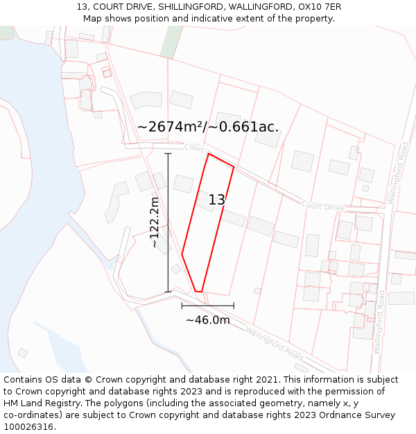 13, COURT DRIVE, SHILLINGFORD, WALLINGFORD, OX10 7ER: Plot and title map