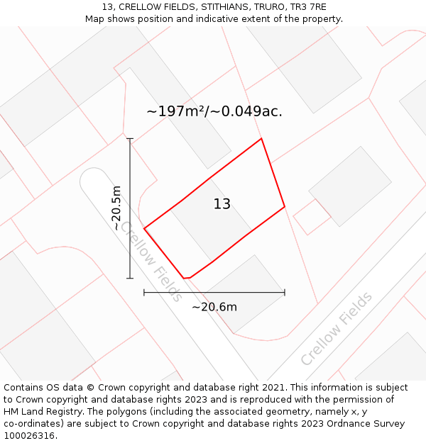 13, CRELLOW FIELDS, STITHIANS, TRURO, TR3 7RE: Plot and title map