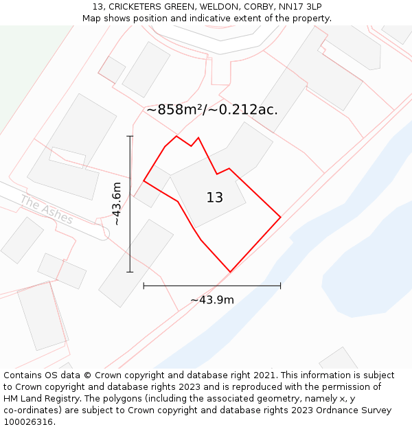13, CRICKETERS GREEN, WELDON, CORBY, NN17 3LP: Plot and title map