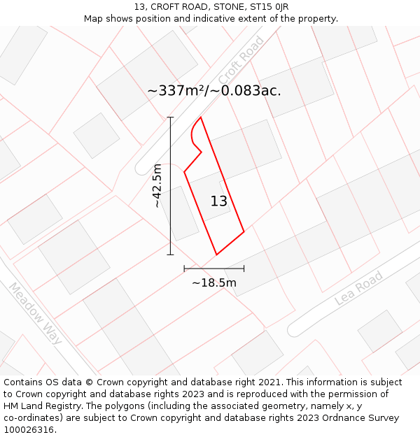 13, CROFT ROAD, STONE, ST15 0JR: Plot and title map