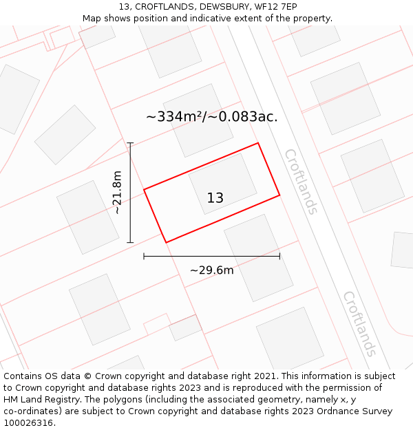 13, CROFTLANDS, DEWSBURY, WF12 7EP: Plot and title map