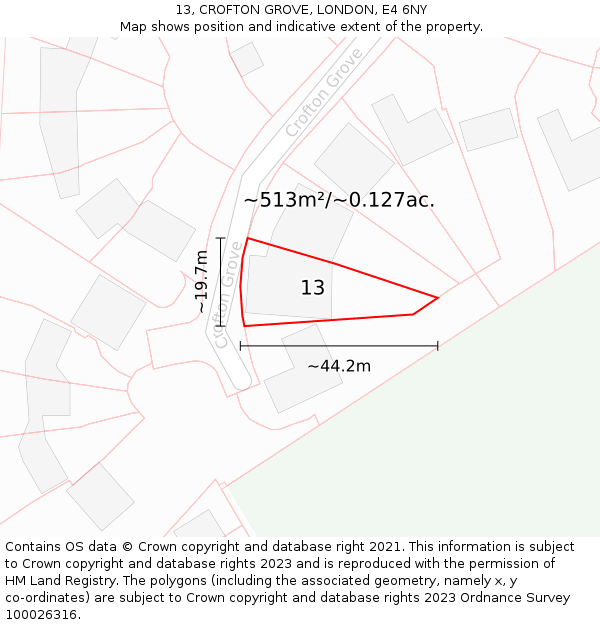 13, CROFTON GROVE, LONDON, E4 6NY: Plot and title map