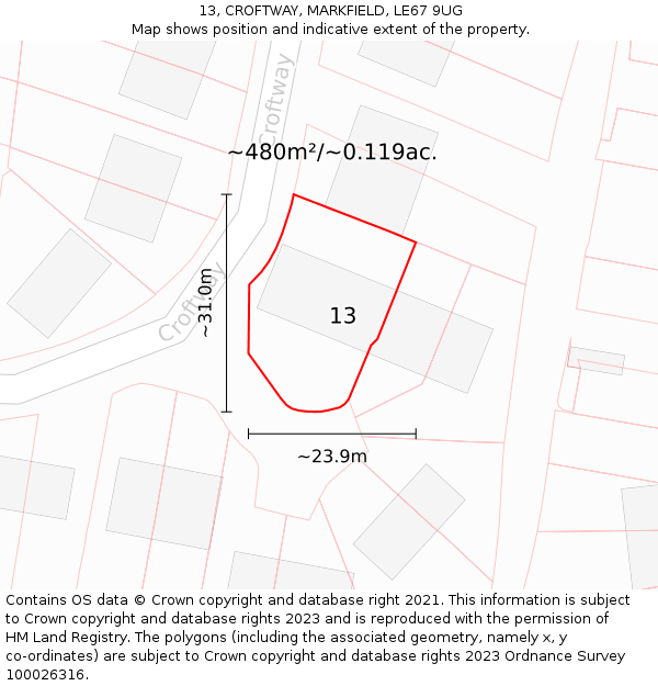 13, CROFTWAY, MARKFIELD, LE67 9UG: Plot and title map