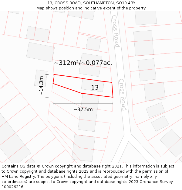 13, CROSS ROAD, SOUTHAMPTON, SO19 4BY: Plot and title map