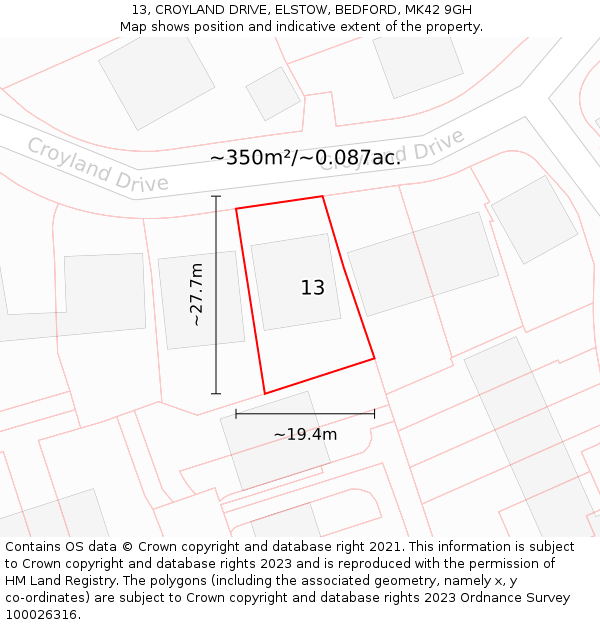 13, CROYLAND DRIVE, ELSTOW, BEDFORD, MK42 9GH: Plot and title map