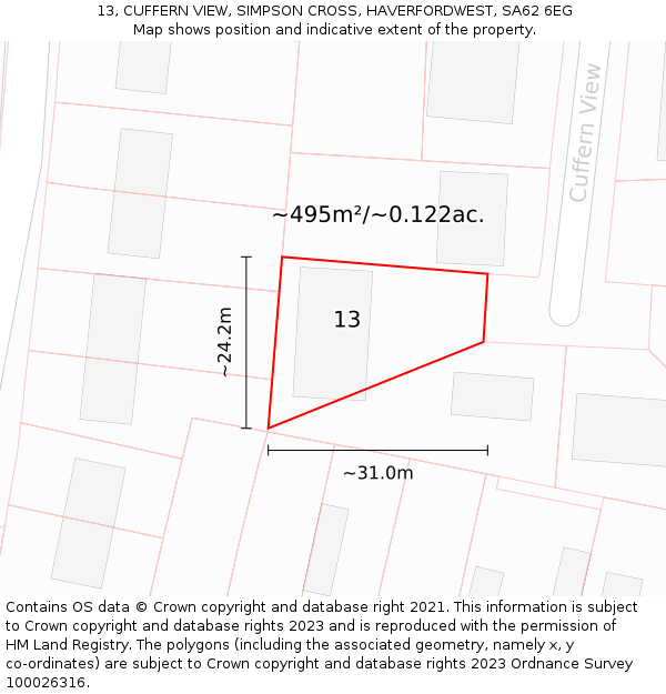 13, CUFFERN VIEW, SIMPSON CROSS, HAVERFORDWEST, SA62 6EG: Plot and title map