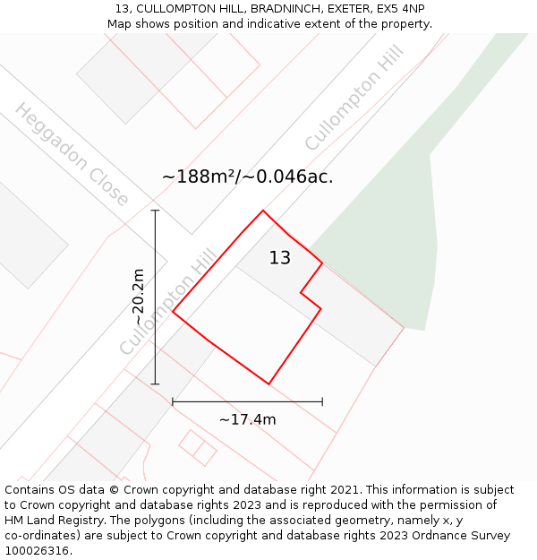 13, CULLOMPTON HILL, BRADNINCH, EXETER, EX5 4NP: Plot and title map