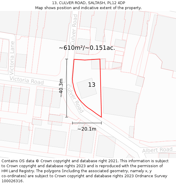 13, CULVER ROAD, SALTASH, PL12 4DP: Plot and title map