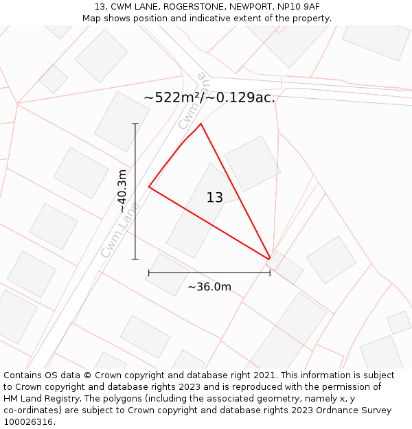 13, CWM LANE, ROGERSTONE, NEWPORT, NP10 9AF: Plot and title map
