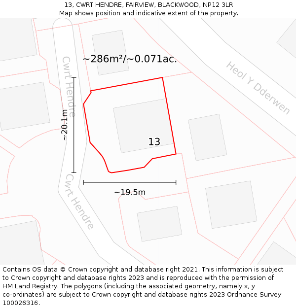 13, CWRT HENDRE, FAIRVIEW, BLACKWOOD, NP12 3LR: Plot and title map