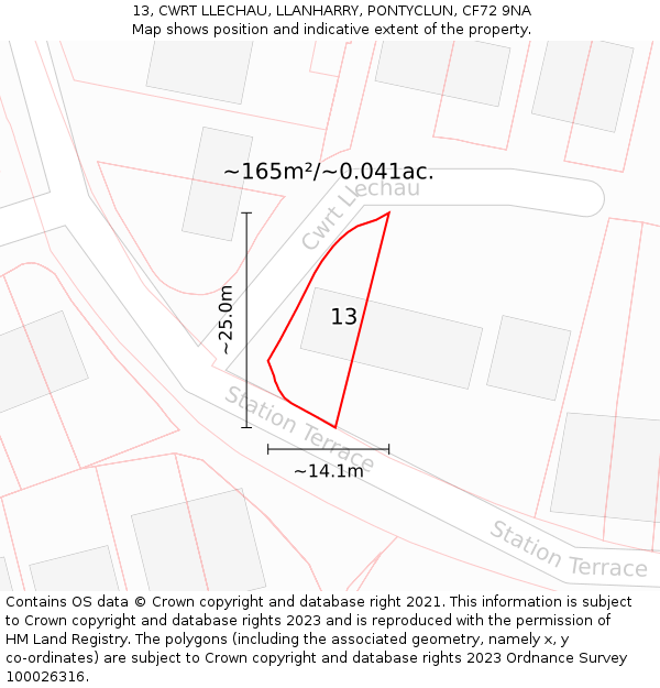 13, CWRT LLECHAU, LLANHARRY, PONTYCLUN, CF72 9NA: Plot and title map