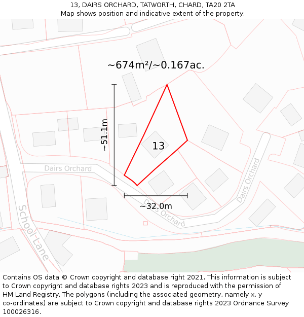 13, DAIRS ORCHARD, TATWORTH, CHARD, TA20 2TA: Plot and title map