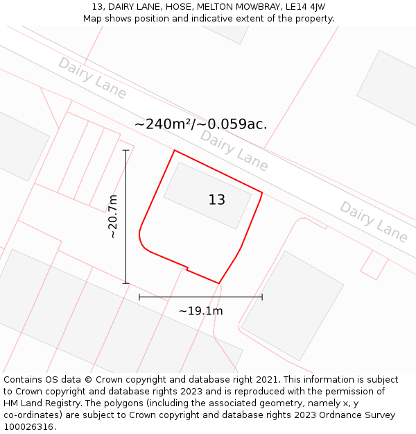 13, DAIRY LANE, HOSE, MELTON MOWBRAY, LE14 4JW: Plot and title map
